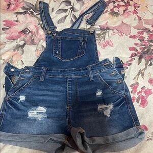 Denim Distressed Overalls